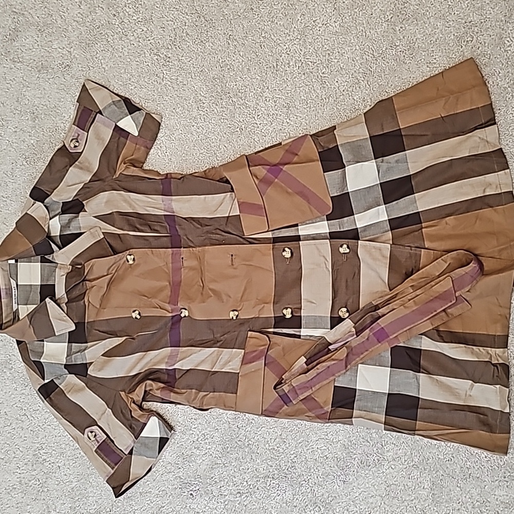 Burberry Brown and Purple Plaid Midi Dress